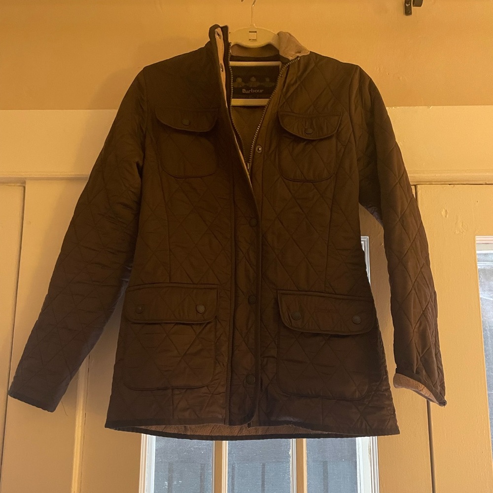 Brown quilted fleece lined Barbour jacket